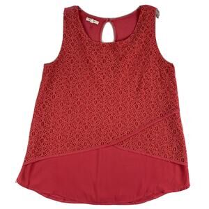 Maurices Womens Tank Top Blouse Size Medium Lace Sleeveless Keyhole Back Layered